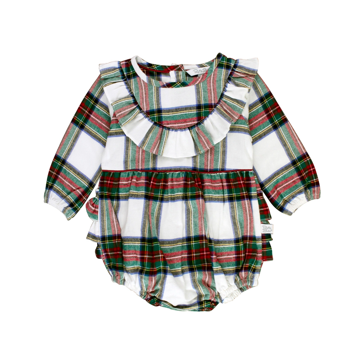 Plaid Long Sleeve Ruffle Trim Bubble Romper