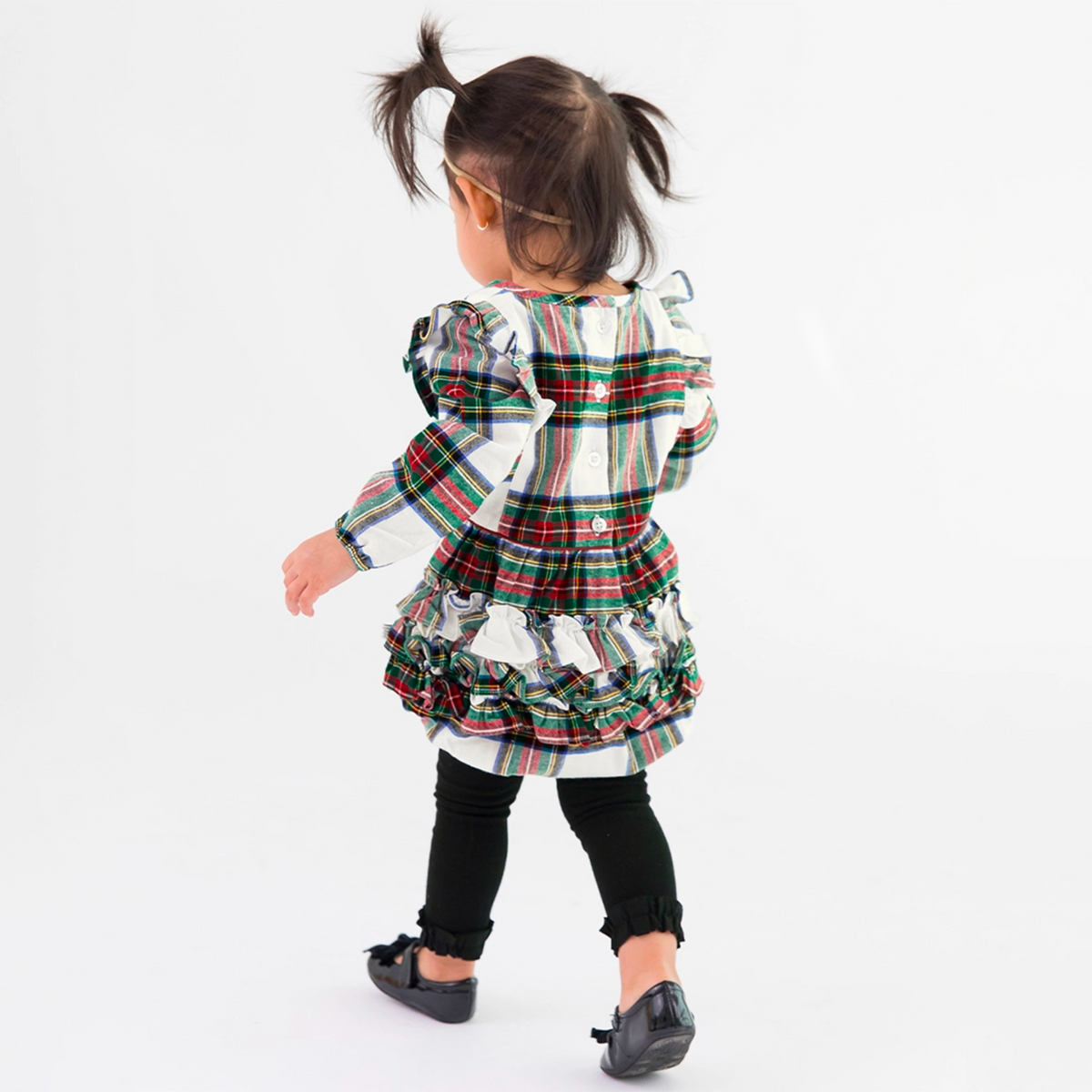Plaid Long Sleeve Ruffle Trim Bubble Romper