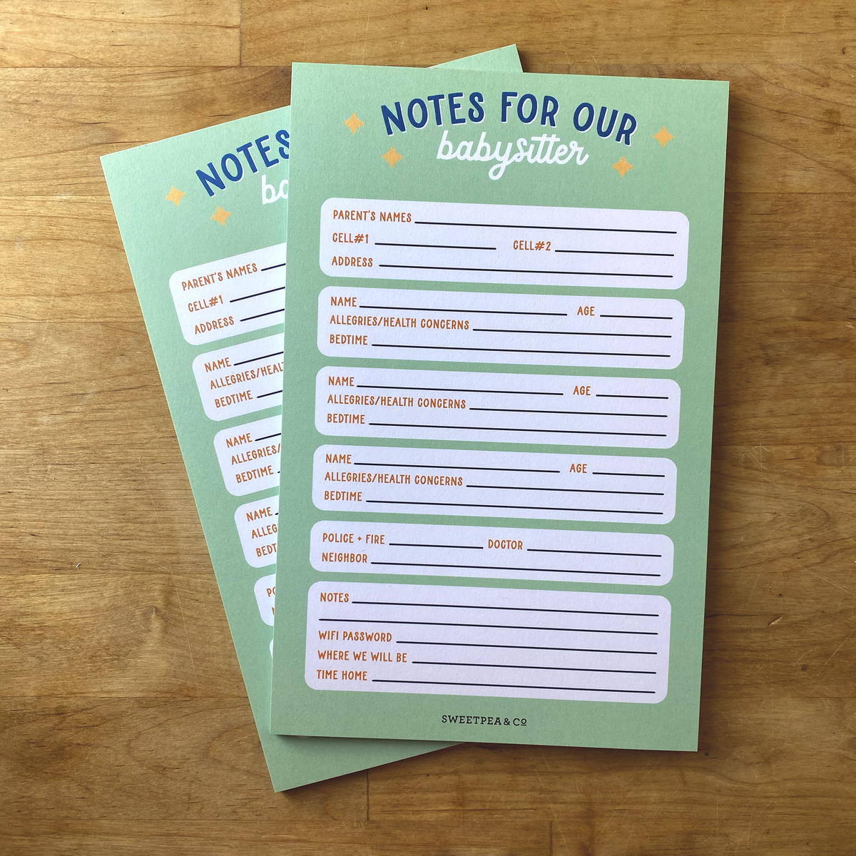 Notes for our Babysitter Notepad