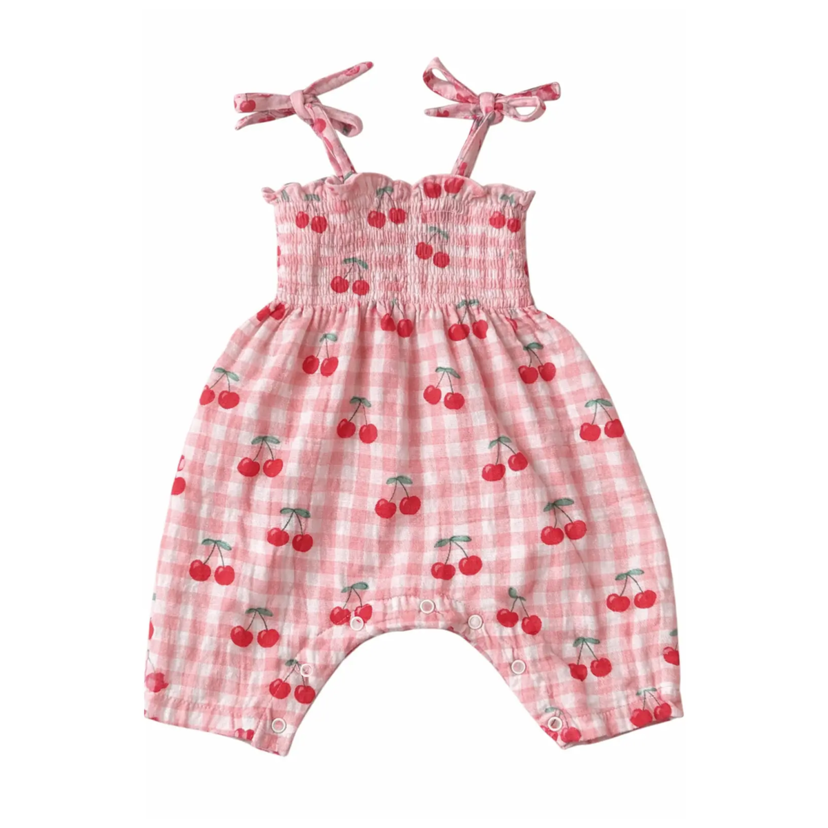 Gingham Cherries Muslin Smocked Jumpsuit