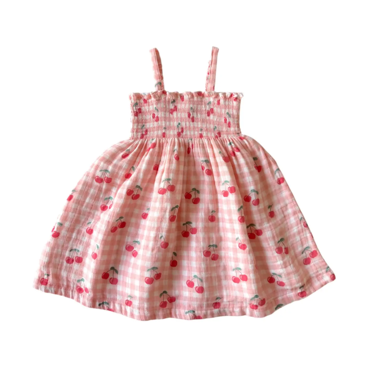 Gingham Cherries  Muslin Smocked Tube Dress