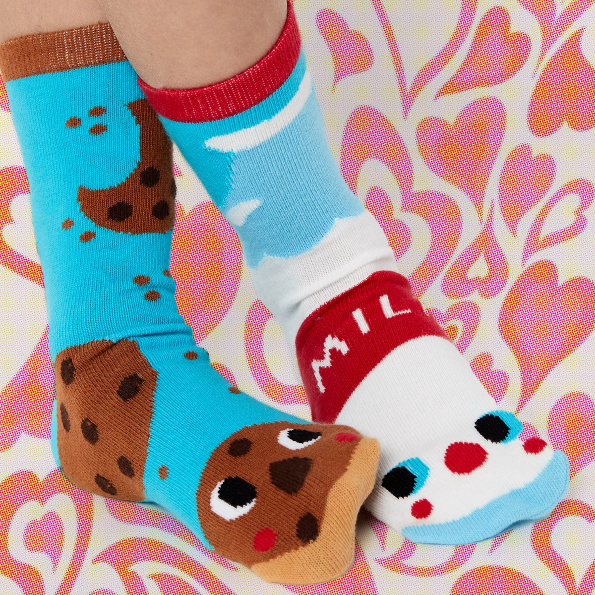 Milk & Cookies Non-Slip Mismatched Socks For Kids